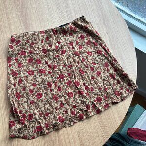 Red/Gold Floral Flare Skater Mini Skirt
